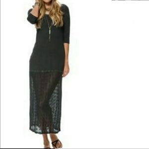 Element Dark Gray Knit Maxi Dress Lace Keyhole